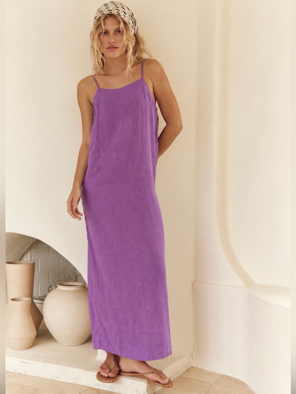 Free People Aspen Linen Maxi Dress – Bellflower Purple – Size Medium